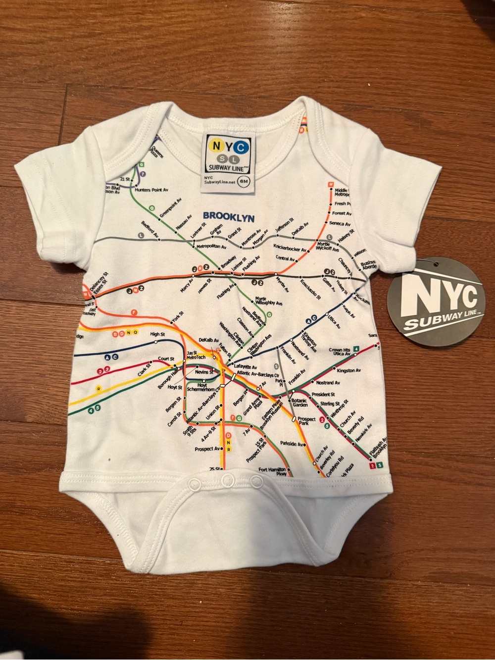 Brooklyn Subway Map Onesie White 6M new
